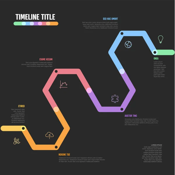 Vector Dark Infographic Company Milestones Curved Diagonal Timeline Template Tthick — Stock Vector