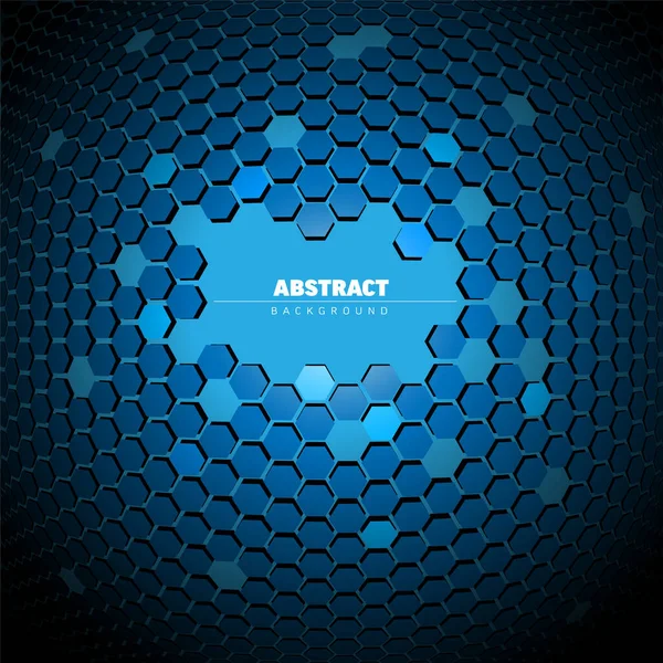 あなたのテキストのための場所と六角形から作られた抽象的な青の背景 大きな球の上の青い六角形から作られた現代の背景勾配 — ストックベクタ