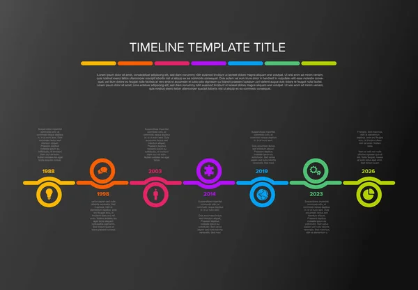 Vector Dark Color Time Line Icons Circles Template Made Six — Stock Vector