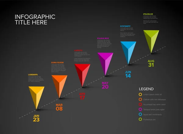 Kleurrijke Vector Infographic Tijdlijn Rapport Template Met Zes Driehoek Piramide — Stockvector