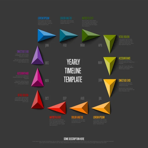 Modèle Timeline Année Complète Avec Tous Les Mois Couleur Arc — Image vectorielle