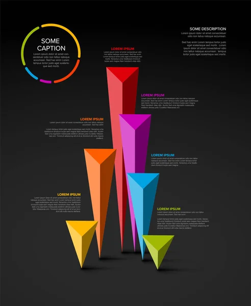 Vectordark Wielofunkcyjny Szablon Infograficzny Wykonany Wskaźników Piramidy Wykresy Paski Ikonami — Wektor stockowy