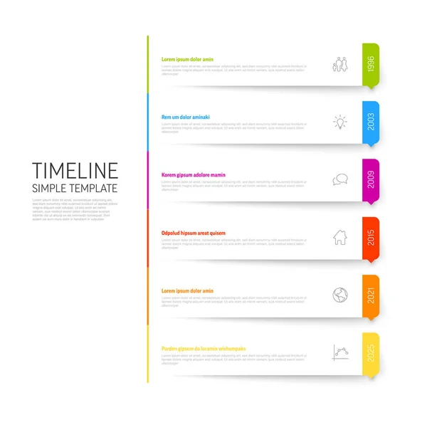 Vektorgrafik Einfache Vertikale Zeitlinienvorlage Mit Rechteckigen Platzhaltern Übersichtsprofil Der Timeline — Stockvektor