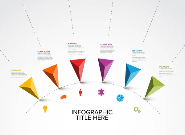 Kolorowe Wektorowe Infograficzne Szablony Raportów Wektorowych Sześcioma Trójkątnymi Piramidami Szpilki — Wektor stockowy