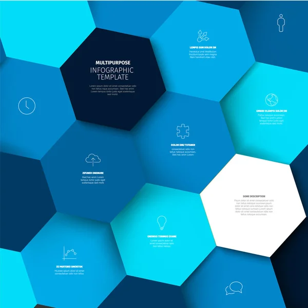 Vector Minimalist Blue Infographic Report Template Blue Shades Hexagons Mosaic — Archivo Imágenes Vectoriales