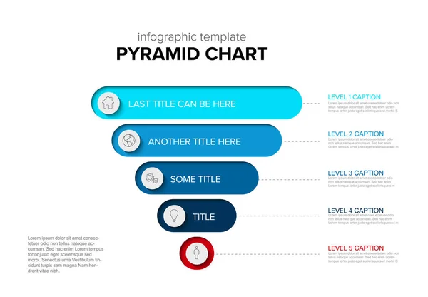 Wektor Infografika Stipe Warstw Szablon Pięciu Poziomów Kolor Odwrotnej Piramidy — Wektor stockowy