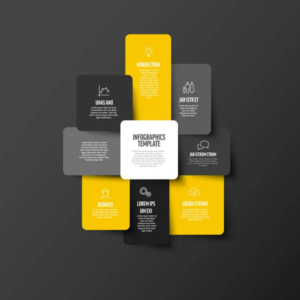 Infográfico Design Modelo Cinza Escuro Amarelo Vetorial Feito Blocos Conteúdo — Vetor de Stock