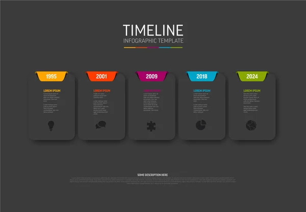 Vector Oscuro Plantilla Línea Tiempo Infografía Con Tarjetas Redondeadas Color — Archivo Imágenes Vectoriales