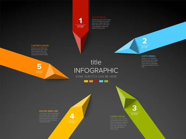 Vektor Dunkle Mehrzweck Infografik Vorlage Aus Fünf Farbigen Großen Dreieckspfeilen — Stockvektor