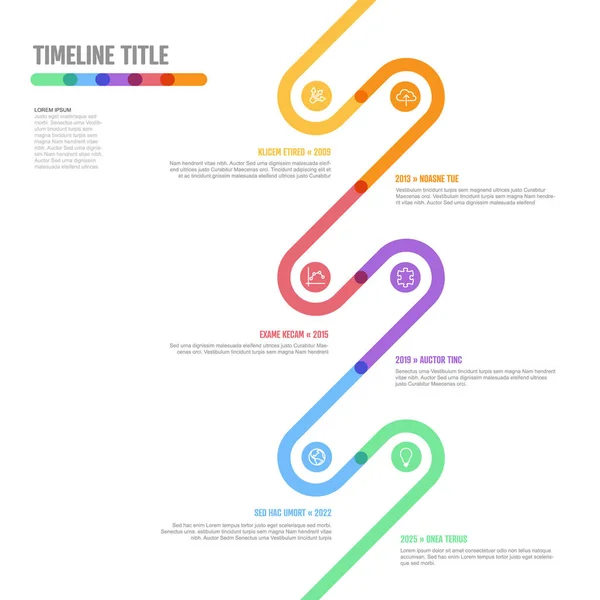 Vector Infographic Company Milestones Gekrümmte Vertikale Timeline Template Leicht Dicker — Stockvektor