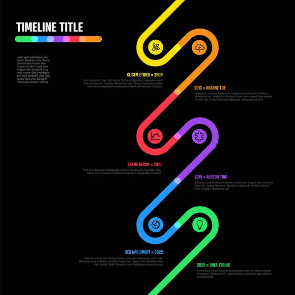Vector Infographic Company Milestones Curved Vertical Timeline Template Dark Thick — Vetor de Stock