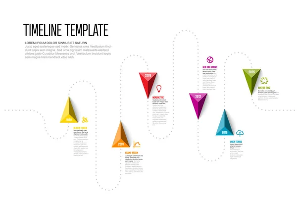 Vector Infographic Timeline Report Template Mit Farbigem Pyramidendreieck Pfeil Zeigen — Stockvektor