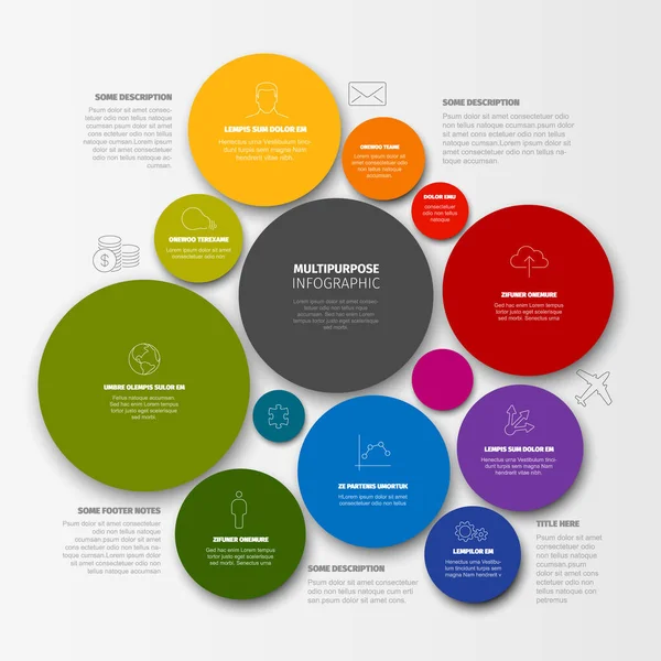 Vector Minimalistisk Färgglada Cirkel Mosaik Infographic Rapport Mall Med Olika — Stock vektor