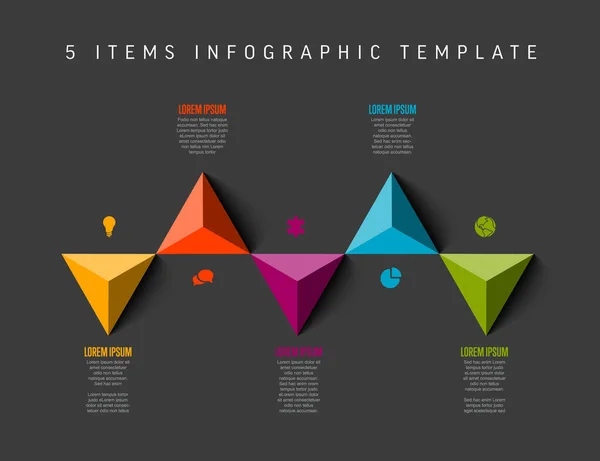 Vector Dark Multipurpose Infographic Template Made Five Color Big Triangle — Stock Vector
