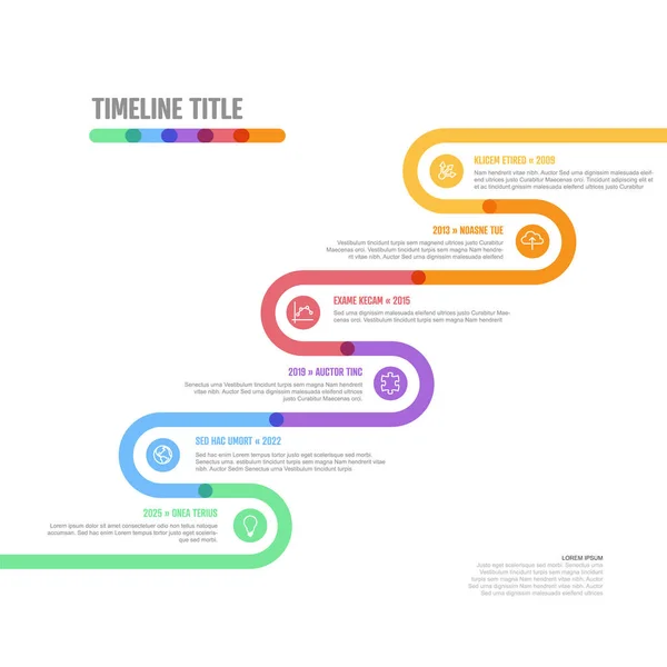 Società Infografica Vettoriale Pietre Miliari Diagonale Curva Timeline Template Luce — Vettoriale Stock