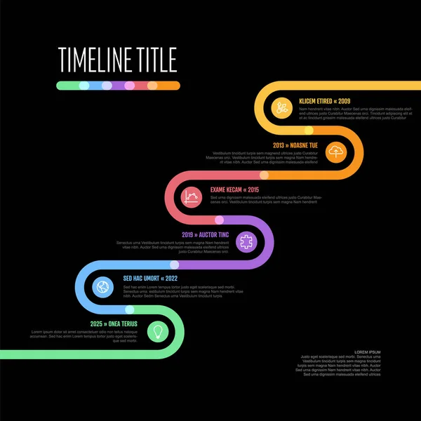 Vectordark Infographic Company Milestones 휘어진 대각선 타이밍 템플릿 템플릿 버전에 — 스톡 벡터