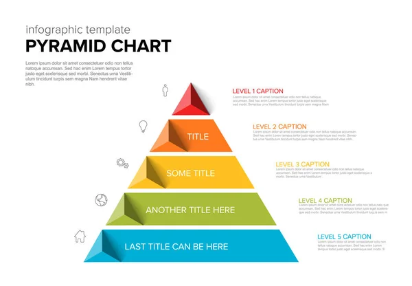 5つのレベルを持つベクトルインフォグラフィックスタイルのレイヤーテンプレート アイコン 三角形のピラミッドと説明と光の背景にカラーピラミッドテンプレート — ストックベクタ