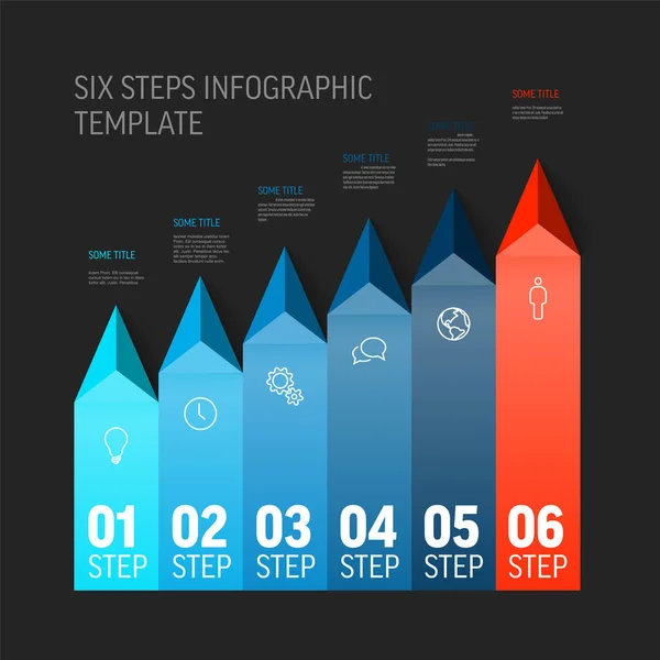 Vektor Többcélú Infografikus Sablon Címmel Hat Függőleges Lépéssel Többcélú Sötét — Stock Vector