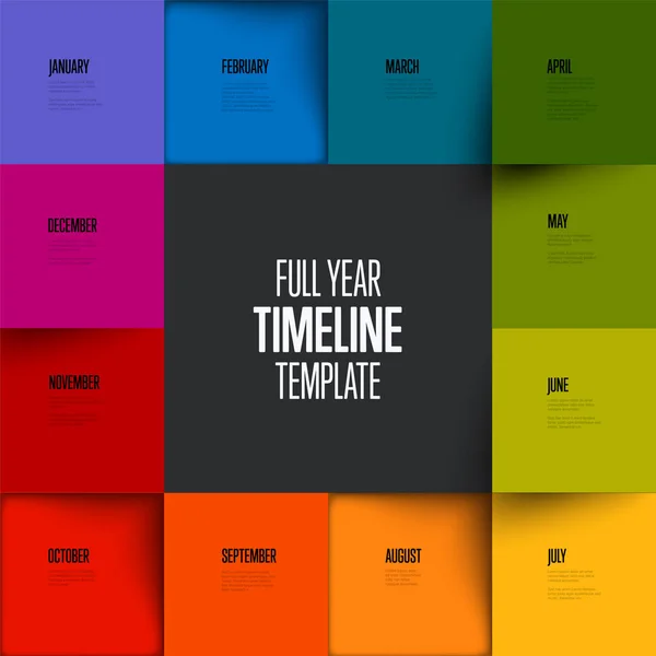 Modello Timeline Dell Intero Anno Con Tutti Mesi Colorati Arcobaleno — Vettoriale Stock