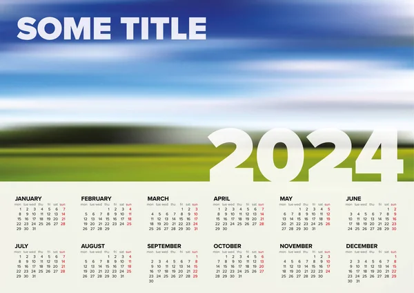 Vector White Calendar Layout Template Year 2024 Weeks Strart Monday — Stock Vector