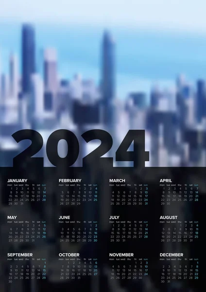 Vektorschwarze Vertikale Kalenderlayoutvorlage Für Das Jahr 2024 Wochen Rosenmontag Mit — Stockvektor