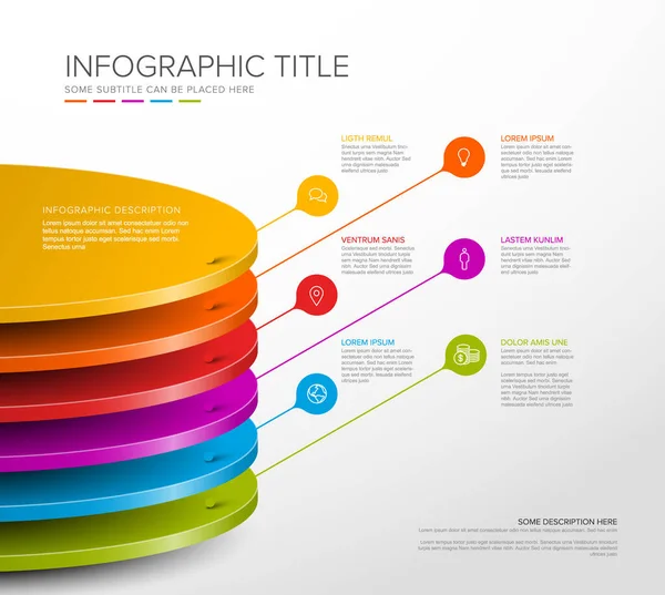 Modello Piastre Strati Cerchio Cromatico Infografico Vettoriale Con Sei Scrivanie — Vettoriale Stock