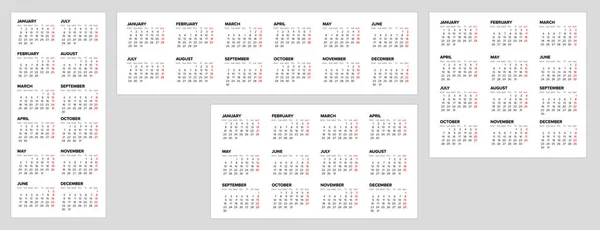 Raccolta Modelli Layout Del Calendario Bianco Vettoriale Anno 2024 Settimane — Vettoriale Stock