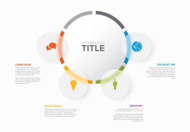 Beyaz arkaplanda dört şeffaf element seçeneği ve modern renklere sahip çok amaçlı bilgi şablonu