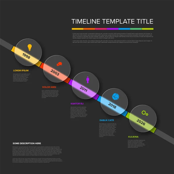 Vector Dark Color Diagonal Time Line Icons Five Semi Transparent — Stock Vector