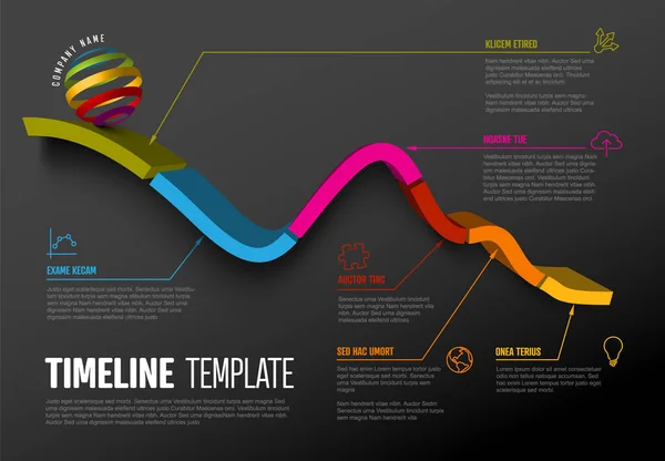 Vector Dark Infographic Timeline Report Template Colored Stripe Graph Ikonok — Stock Vector