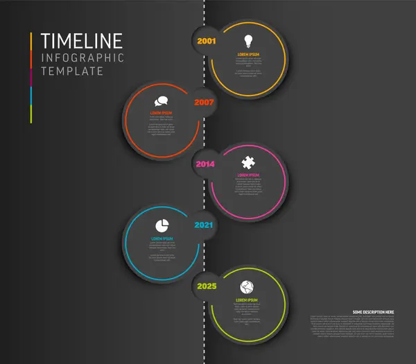 Vector Dark Infographic Template Dark Gray Circle Time Line Step — Stock Vector