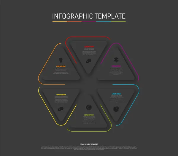 Vector Multipurpose Dark Infographic Template Title Six Elements Options Tringle — Stock Vector