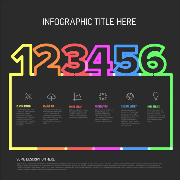 Colorful Six Step Infographic Template Clear Title Space Placeholder Text — Stock Vector