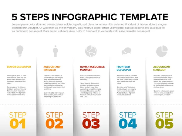 Vector Five Simple Slips Paper Steps Progress Template Descriptions Icons — Stock Vector