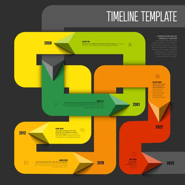 Colorful Simple Infochart Tangle Timeline Template Triangle Arrows Thick Color — Stock Vector