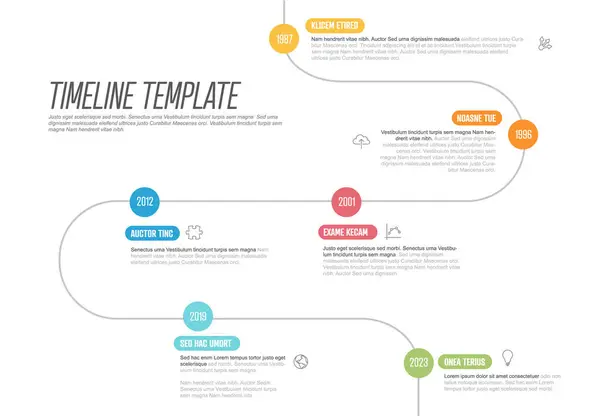 Vector Infographic Company Milestones Curved Timeline Template Color Circle Milestones Stock Vector