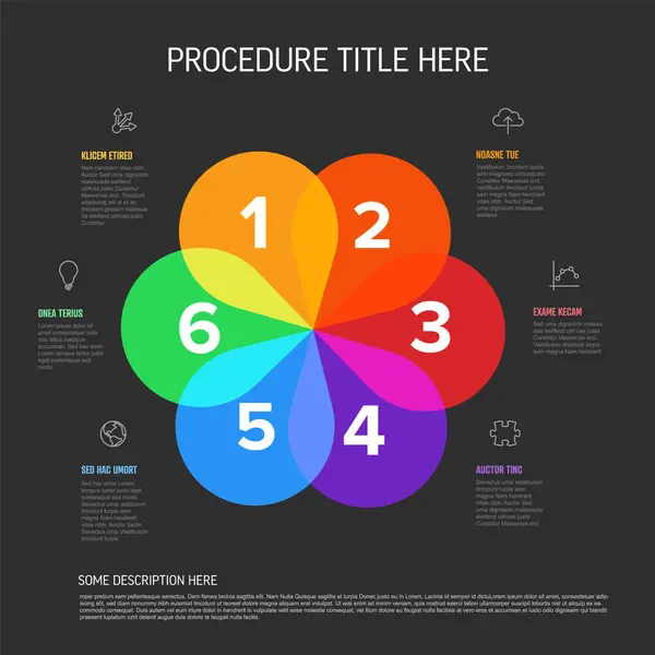 Fresh Colorful Infographic Template Six Rainbow Petal Design Items Dark Royalty Free Stock Vectors