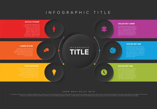 Vector Multipurpose Infographic Template Title Six Elements Options Big Circle — Stock Vector