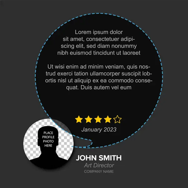Simple Dark Minimalistic Client User Customer Testimonial Review Card Layout Vector Graphics