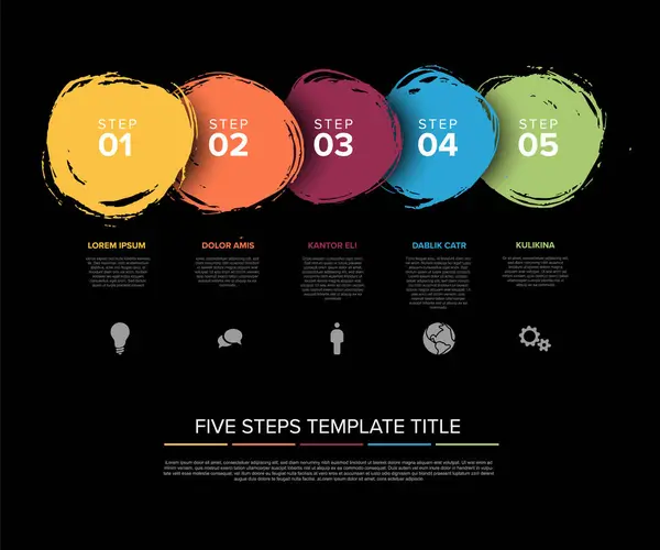 Vector Multipurpose Simple Dark Progress Timeline Steps Template Descriptions Icons — Stock Vector