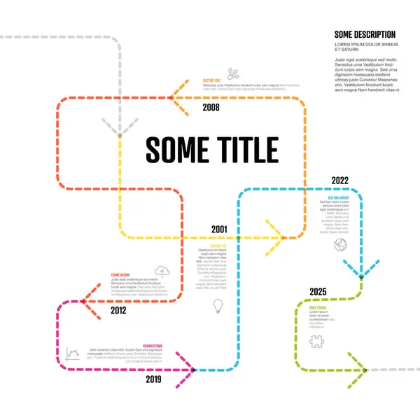Colorato Modello Timeline Semplice Infochart Groviglio Con Frecce Sulla Linea Illustrazione Stock