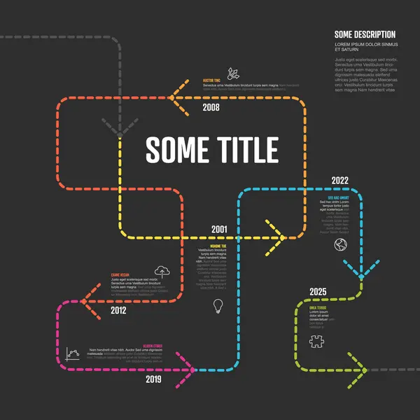 Colorful Simple Infochart Tangle Timeline Template Arrows Thin Color Dotted Stock Illustration