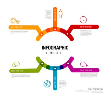 Satır ve simgelerden oluşan vektör bilgi şeması şablonu - midle içinde daha küçük elementler ve kalın renk çizgileri ile büyük daire bilgi şeması
