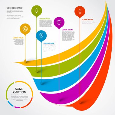 Kavisli gökkuşağı çizgileri üzerinde beş damlacık işaretli bilgi şablonu. Beş elementli çok amaçlı bilgi şablonu