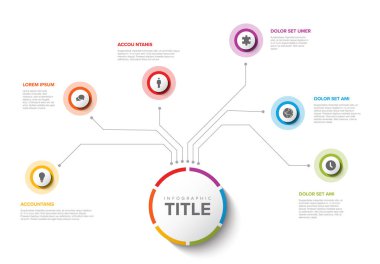 Basit Renkli Dairesel Bilgisel Tasarım Şablonu, altı elementi ve açık arkaplan başlıklı büyük dairesi var. Modern çok amaçlı bilgi şeması şablonu