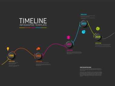 Kalın çizgi büyüme Infogrpahic şirket zaman çizelgesi şablonu koyu gri arka plan. Artan grafik eğrisi olan çok amaçlı basit bilgi grafiği
