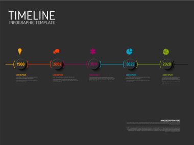 İnce düz çizgi Infogrpahic şirket zaman çizelgesi şablonu beyaz arkaplan. Düz zaman çizgisinde çok amaçlı basit bilgi grafiği. 