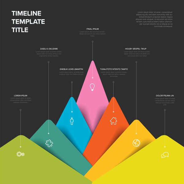 Big seven mountains as multipurpose infographic template with icons and description. Dark multipurpose infochart infographic template design wit seven elements and shadows