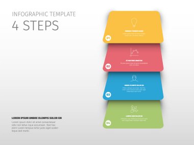 Bu ticari bilgi şablonu dört adım dikey bir işlem ya da dizi gösterir. İlerlemeyi ya da adımları görsel olarak göstermek için sunumlar ve raporlar için bu bilgi şablonu tasarımını kullanın.