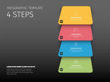 Modern 4 basamaklı bilgi işlem şablonu. Bu temiz katmanlı tasarım iş sunumları, iş akışı görselleri ve çizim adımları için harikadır. Bu bilgi şablonunu kullan.